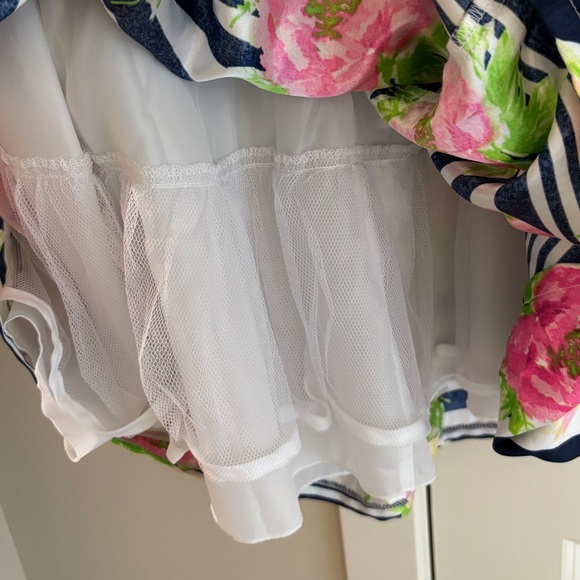 Jona Michelle Navy Striped Floral Sleeveless Lined Party Dress, Girls Size 7 - Picture 12 of 12